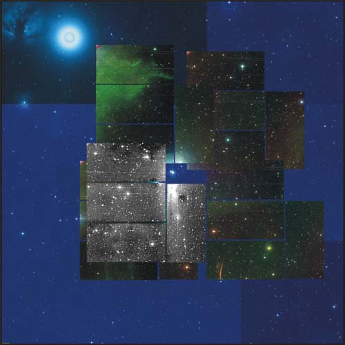 (Imagen compuesta combinando filtros VRI para cubrir 1/3 grado cuadrado alrededor de la zona central del cúmulo de sigma Orionis, una zona de formación estelar donde se han encontrado docenas de enanas marrones. La estrella brillante arriba a la izquierda es una de las estrellas del Cinturón de Orión.) (Foto: J. A. Caballero & V. J. S. Béjar - © IAC, Wide Field Camera (cámara de gran campo), Telescopio Isaac Newton (ORM))