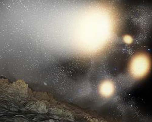 (Representación artística del apelotonamiento de galaxias en colisión.) (Foto: NASA/JPL-Caltech/T. Pyle (SSC))